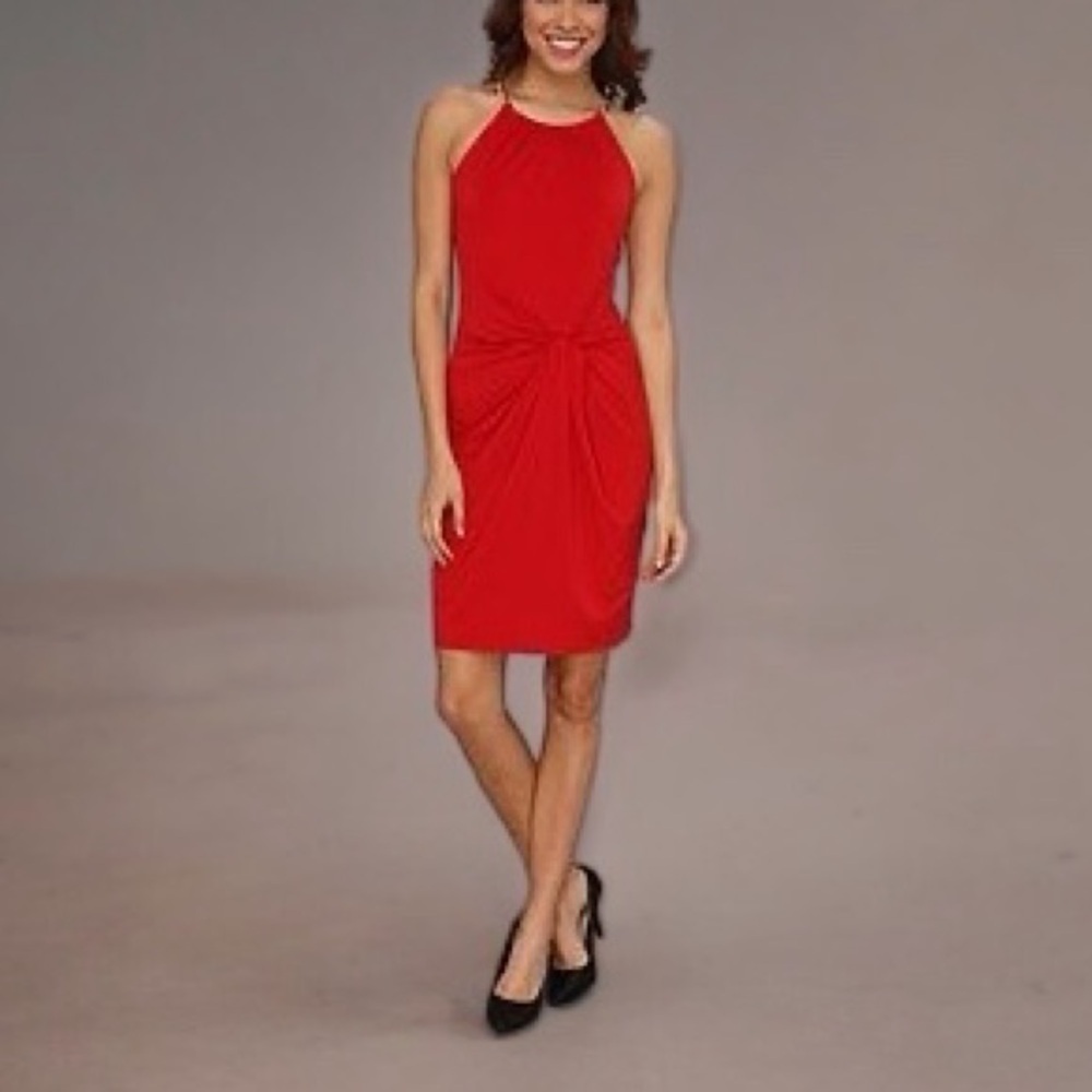 Lauren Ralph Lauren Red Ruched Side High Neck Sleeveless Dress Size 4